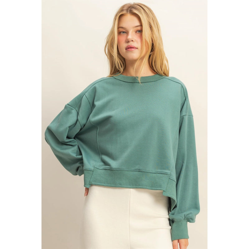 Layered Hem Sweatshirt with Raw Edges