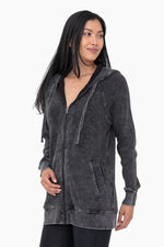 Oversized Mineral-Washed Zip-Up Hooded Jacket