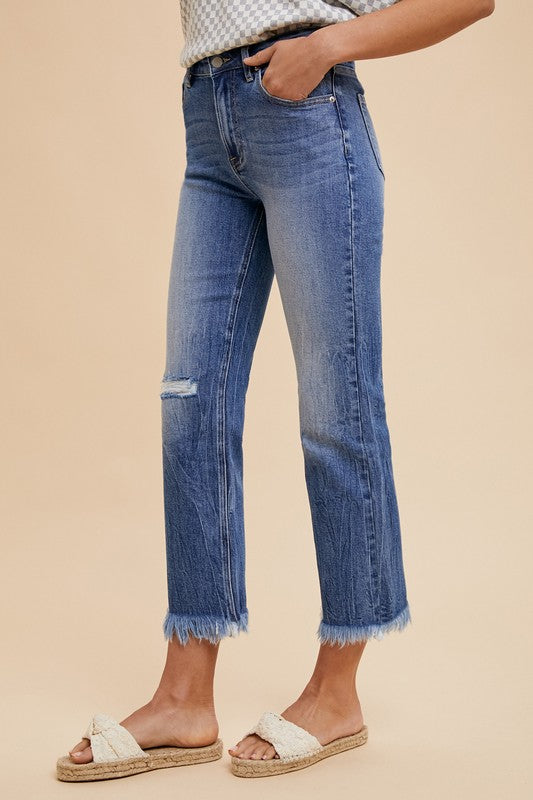 Annie Wear Distressed Raw Hem Straight Leg Cropped Jeans