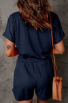 Drawstring V-Neck Short Sleeve Romper