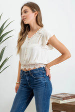 Scallop Lace Trim Crop Top