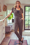 V-Neckline Relaxed Fit Side Pockets Jumpsuit