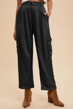 Wide Leg Cargo Satin Pants