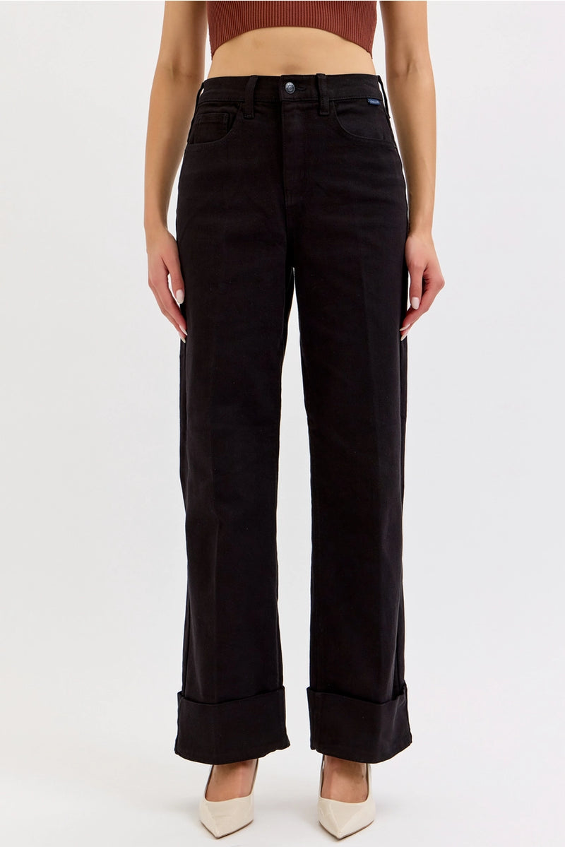 Cello High Rise Wide Leg with Self High Cuffed Hem Jeans