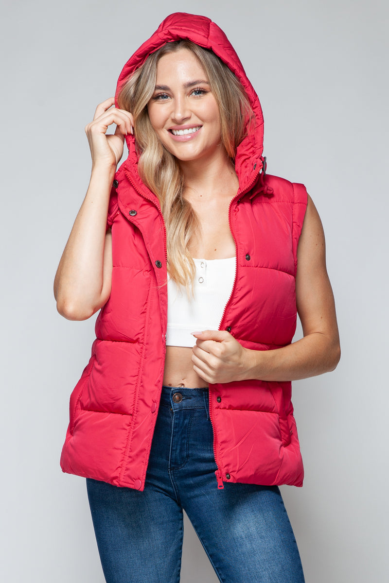 Snap and Zip Closure Hooded Vest