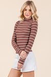 Long Sleeve Mock Neck Stripe Top