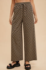 Drawstring Checkered Wide Leg Pants