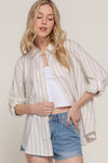 Long Sleeve Button Down Stripe Linen Oversized Shirt