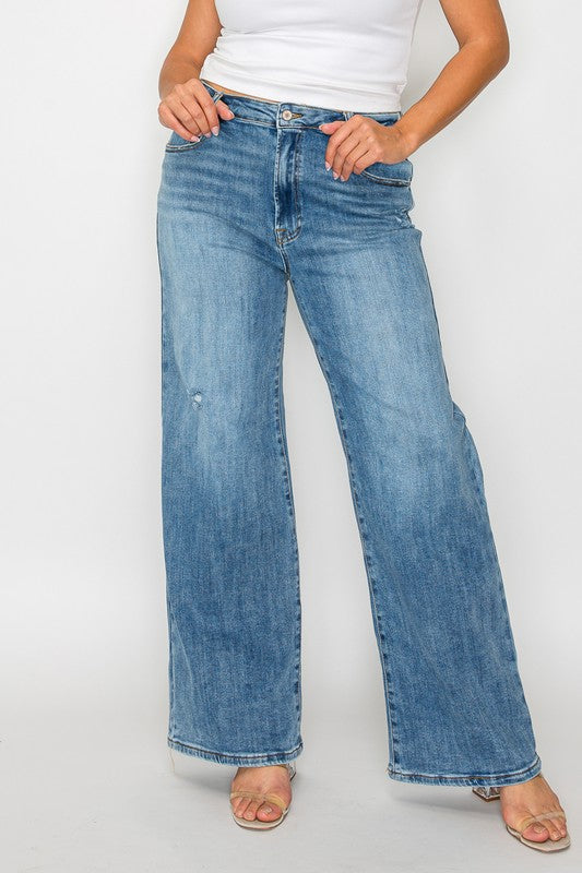 bytos Full Size High Rise Wide Leg Jeans with Pockets