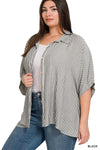 Zenana Plus Rayon Striped Short Sleeve Button Up Shirt