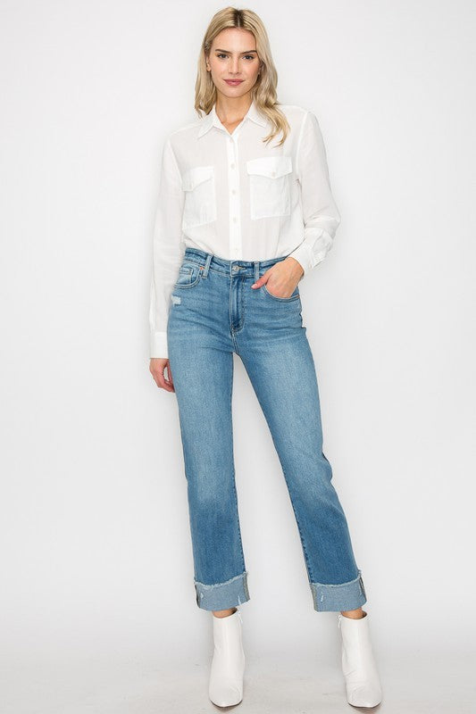 Colorblock High Rise Straight Jeans