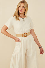 Patch Pocket Wide Leg Textured Jumpsuit