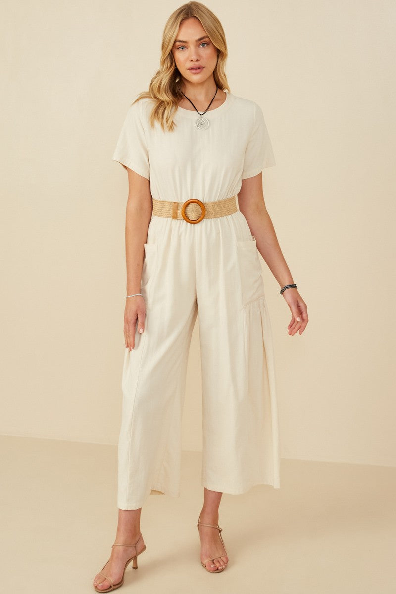 Patch Pocket Wide Leg Textured Jumpsuit
