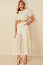 Patch Pocket Wide Leg Textured Jumpsuit