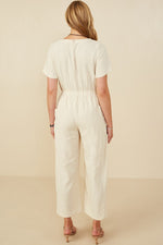 Patch Pocket Wide Leg Textured Jumpsuit
