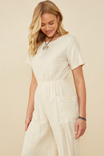 Patch Pocket Wide Leg Textured Jumpsuit