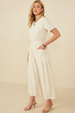 Patch Pocket Wide Leg Textured Jumpsuit