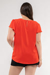 Plus Lace Trim Short Tulip Sleeve Pintuck Blouse