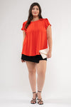 Plus Lace Trim Short Tulip Sleeve Pintuck Blouse