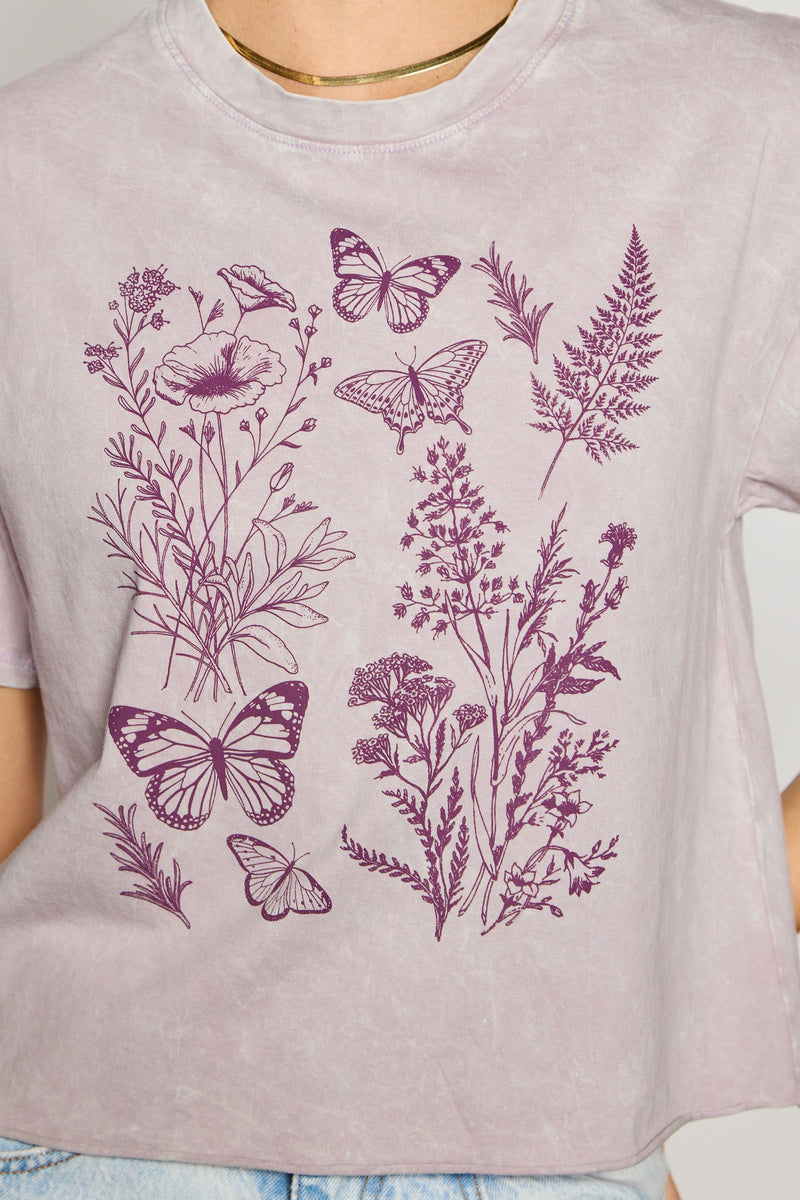 Butterfly Flower Mineral Washed Cropped Tee