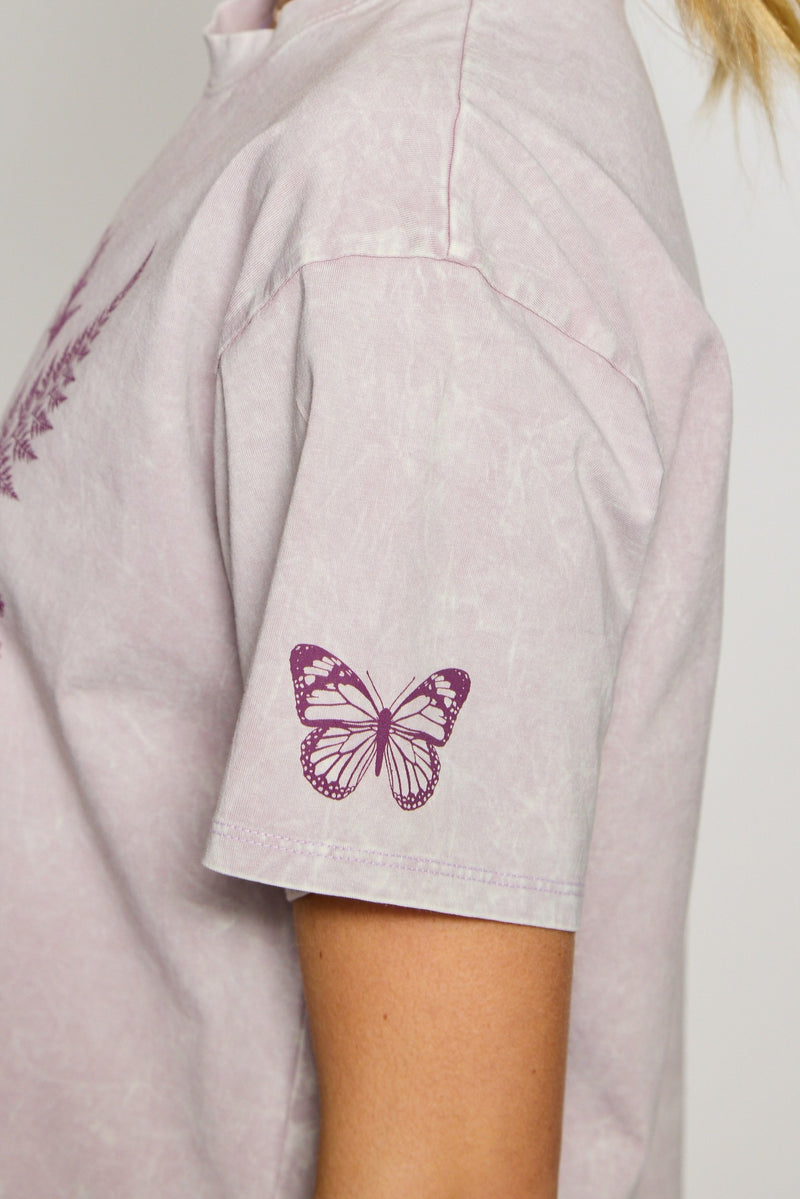 Butterfly Flower Mineral Washed Cropped Tee
