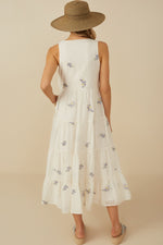 Ditsy Floral Embroidered V-Neck Tiered Dress