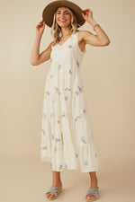 Ditsy Floral Embroidered V-Neck Tiered Dress