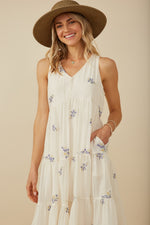 Ditsy Floral Embroidered V-Neck Tiered Dress