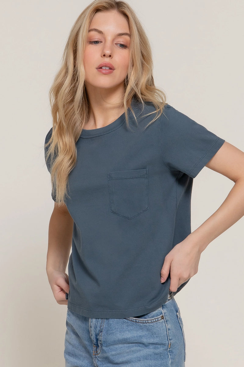 Short Sleeve Garment Dye Knit Top
