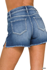 Raw Frayed Hem Cutoff Side Slit Denim Shorts