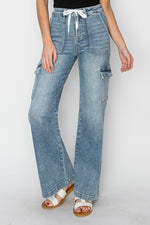 Risen Mid Rise Cargo Style Wide Straight Jeans