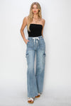 Risen Mid Rise Cargo Style Wide Straight Jeans