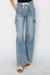 Risen Mid Rise Cargo Style Wide Straight Jeans