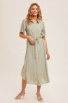 Textured Short Sleeve Button Down Dress