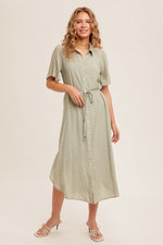 Textured Short Sleeve Button Down Dress