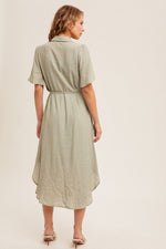 Textured Short Sleeve Button Down Dress