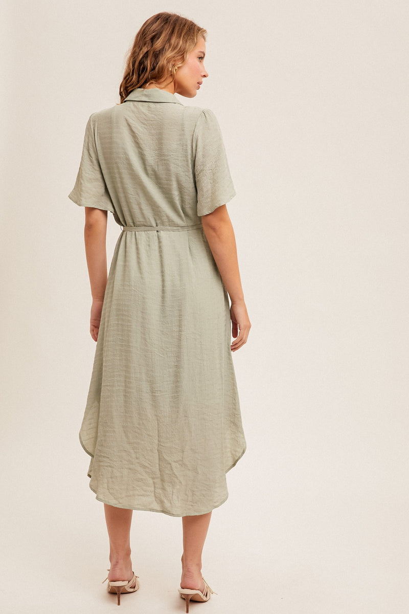 Textured Short Sleeve Button Down Dress