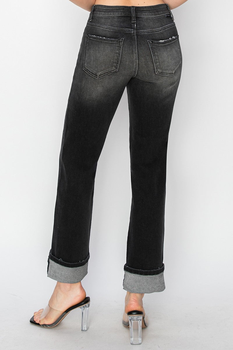 RISEN High Rise Straight Turn Up Cuff Jeans