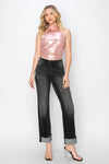 RISEN High Rise Straight Turn Up Cuff Jeans
