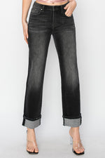 RISEN High Rise Straight Turn Up Cuff Jeans