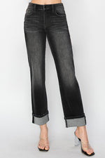 RISEN High Rise Straight Turn Up Cuff Jeans