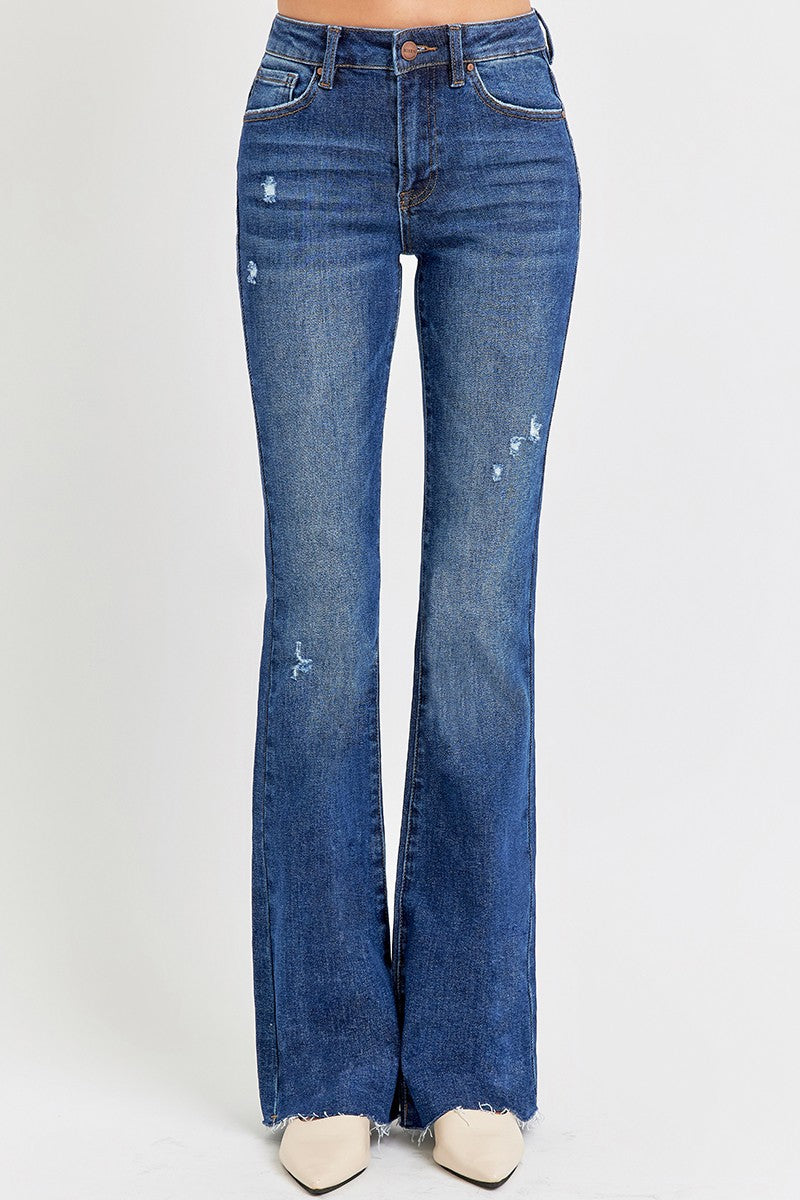 Risen Mid Rise Flare Small Distressed Long Jeans