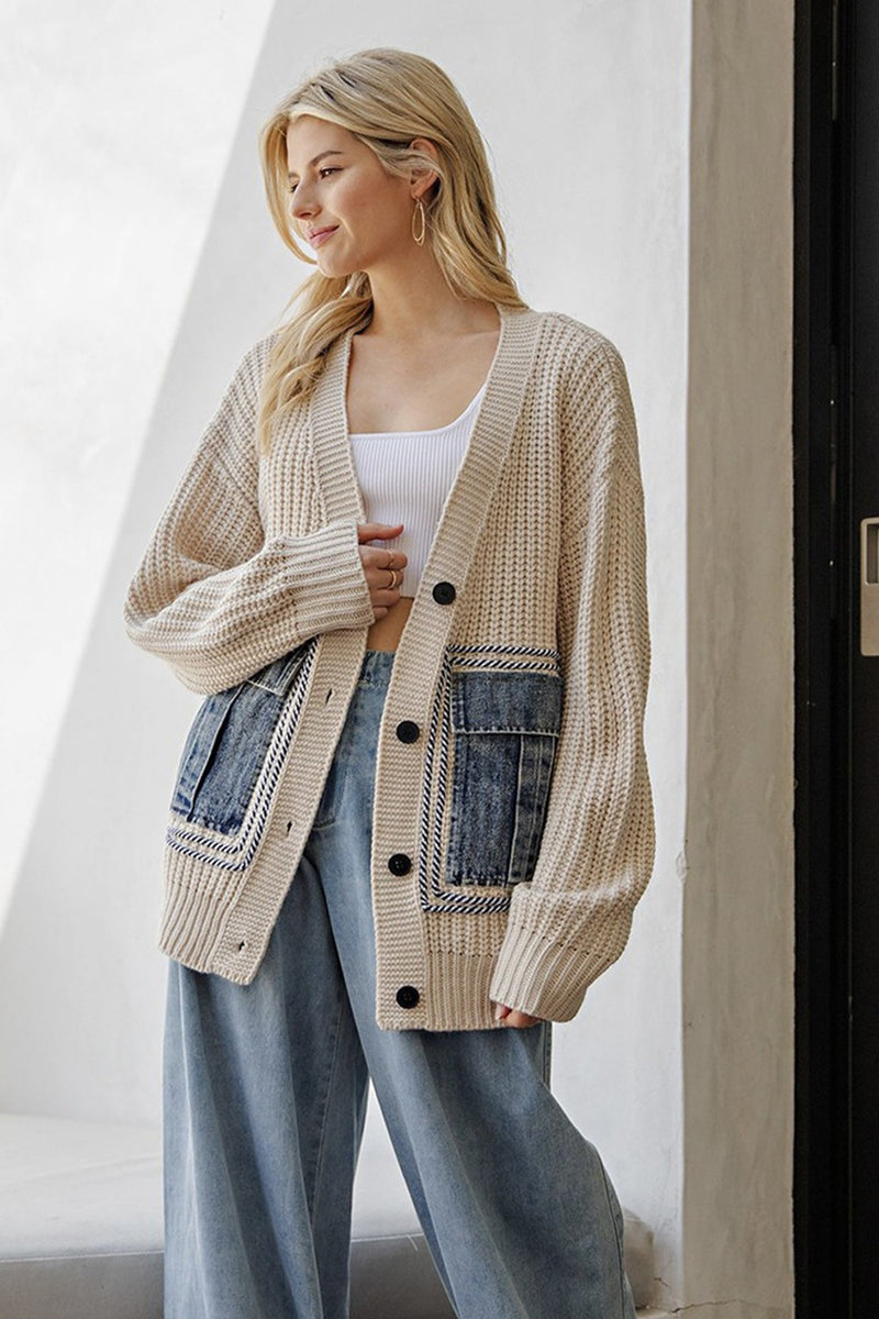 Denim Pocket Knit Cardigan