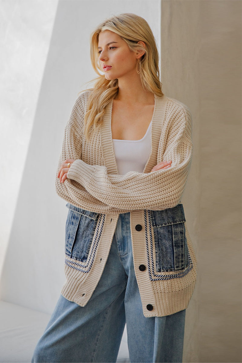 Denim Pocket Knit Cardigan