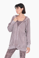 Oversized Mineral-Washed Zip-Up Hooded Jacket