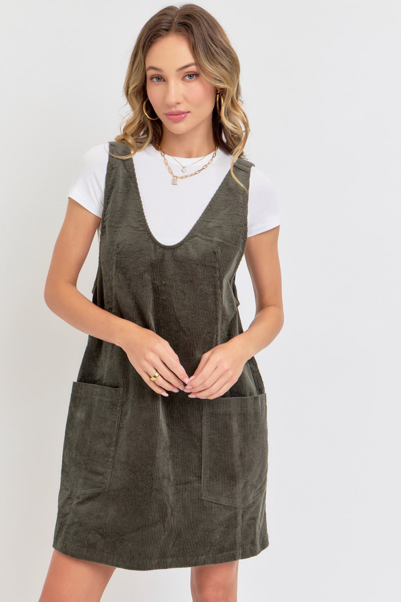 Casual Overall Corduroy Dress