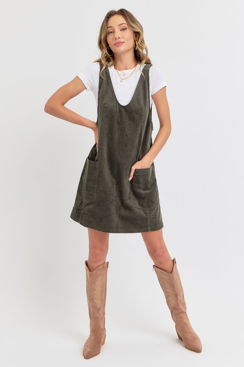 Casual Overall Corduroy Dress