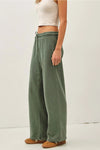 Acid Wash Wide Leg Cotton Fleece Pants