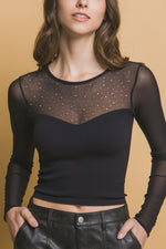 Mesh Contrast Diamond Detailed Top