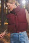 Burgundy High Neck Cropped Puffer Vest